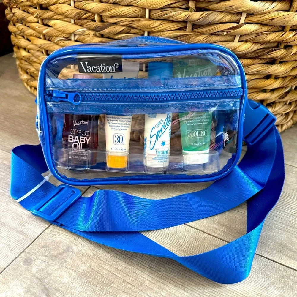 Blue Transparent Crossbody Bag with Vacation Travel Set